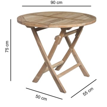 Teak Houten Tuintafel| Rond | Ø 90 Inklapbaar - ST-90-ROND