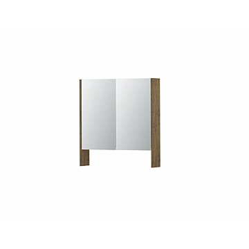 Spiegelkast dubbel gespiegeld, incl. verstelbare glazen planchetten en schakelaar/stopcontact. Binnenzijde alu icm zijpanelen in gewenste kleur | 80 x 14 x 74 2 deuren