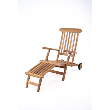 Teakhouten Deckchair met wielen |Tuin Ligstoel Verrijdbaar RVS Beslag  | Verstelbaar in 5 standen |  - DEVI-SL002