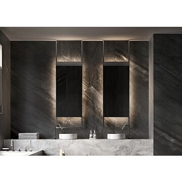 Luxe CANNES spiegel met indirecte verlichting en maatwerkopties, beschikbaar in diverse afmetingen en kleuren zoals mat zwart – perfect voor een stijlvol interieur.