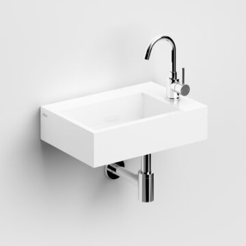 Clou - Flush 2 Plus Fontein, Met Voorbewerkt Kraangat, Zonder Afvoerplug, Glanzend Wit Mineral Marmer