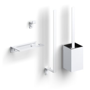 Clou - Fold Accessoireset Bestaande Uit Toiletborstel, Toiletrolhouder, Reserverolhouder En Kledinghaak, Mat Wit