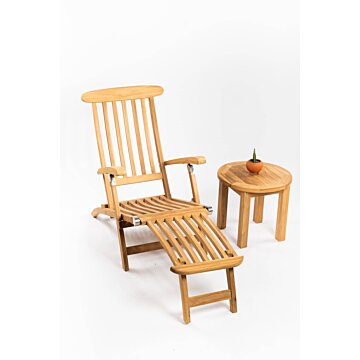 Teak Deckchair zonder wielen met Rond Bijzettafeltje - TK-DC-GW-RT