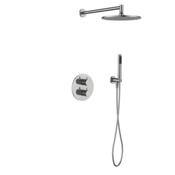 Regn complete thermostatische regendouche inbouwset met rond bedieningselement Geborsteld nikkel