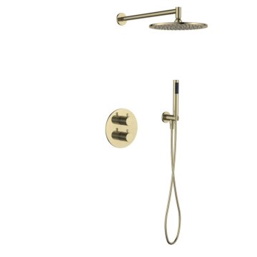 Regn complete thermostatische regendouche inbouwset met rond bedieningselement Geborsteld goud