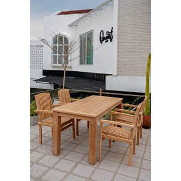 Teakea Teakhouten Tuinset met 6 Ibiza stapelbare stoelen en Nelson tafel 180x90 cm – duurzame en stijlvolle tuinmeubels van massief teak

