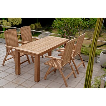 Teakea Teakhouten Tuinset met 6 verstelbare Linda standenstoelen en Nelson tuintafel 180x90 cm – duurzame tuinmeubels van massief teak

