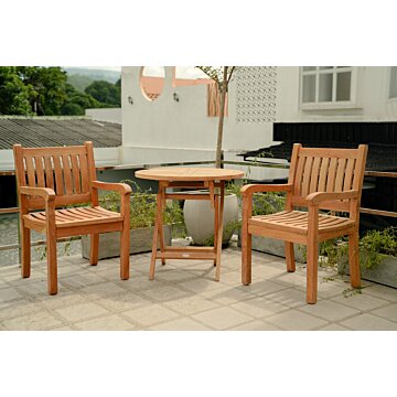 Teakea Teakhouten Tuinset met 2 Beaufort tuinstoelen en ronde teak klaptafel Ø80 cm – compacte, inklapbare set van FSC teak
