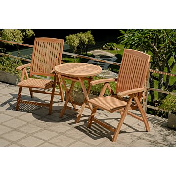 Teakea Teakhouten Tuinset Linda – 2 Verstelbare Stoelen + Ronde Klaptafel Ø70 cm