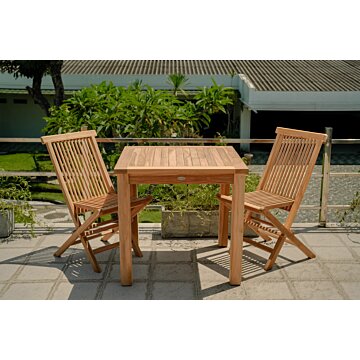 Teakea Teakhouten Tuinset met 2 opvouwbare tuinstoelen en vierkante teak tafel 80x80 cm – ruimtebesparende en duurzame set van FSC teak

