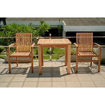 Teakea Teakhouten Tuinset met 2 Ibiza stapelbare tuinstoelen en vierkante teaktafel 80x80 cm – compacte en duurzame tuinset van massief teak