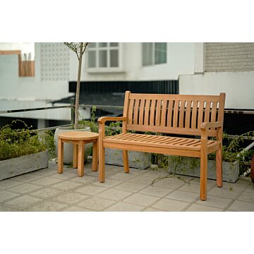 Teakea Teakhouten Tuinset met 2-zits Beaufort tuinbank (120 cm breed) en ronde salontafel Ø50 cm – compact FSC teak buitenmeubel

