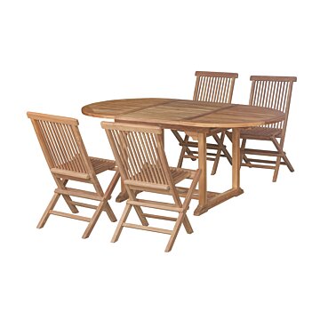 Teak Tuinset Tenerif | Ovale Uitschuifbare Tuintafel 120<>180 met 4 Inklapbare Teak Tuinstoelen - Oval120-180+4tenerif