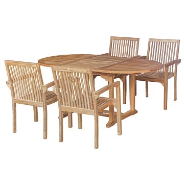 Teak Tuinset Pile | Ovalen Uitschuifbare Tuintafel 120<>180 met Vier Stapelbare Teak Tuinstoelen - Oval-120-180-Pile4