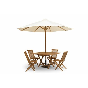 Teak Tuintafel met Parasol (Wit) | 120x120x75cm