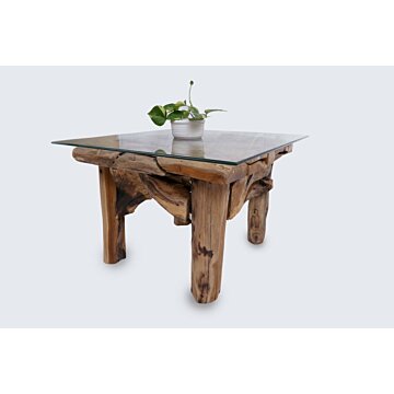 ROOT | Teak Wortel Salontafel met glas | Vierkant | 60x60x45 - DEV-ROOT-CT-SQ-60-60-45