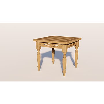 Teakhouten koffietafel 50×50 cm uit de Batavia Collection met sierlijk houtsnijwerk en klassiek design