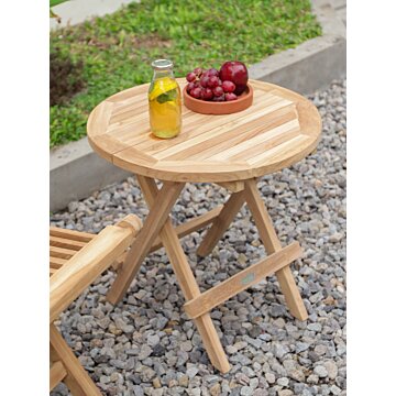 Rond Teak Houten Klaptafeltje | Inklapbaar Ø 50 | Rondo Tuintafeltje - DEVI-ST036