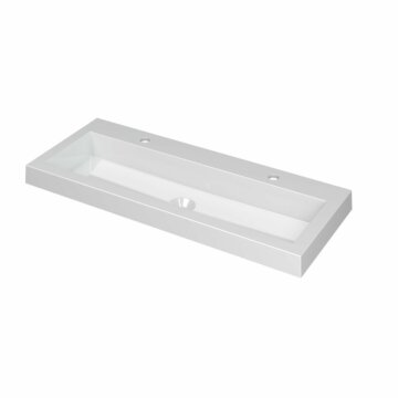 Ink Dock Wastafel Polystone met 2 kraangaten - Glans wit - 100x40 cm