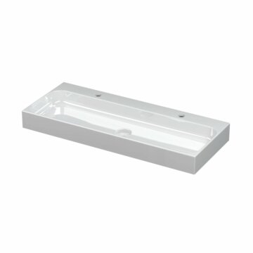 Ink Unit wastafel porselein met 2 kraangaten incl. porseleinen click plug - Glans wit 1000x400mm (bxd)