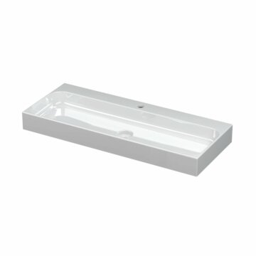 Ink Unit wastafel porselein met 1 kraangat incl. porseleinen click plug - Glans wit 1000x400mm (bxd)