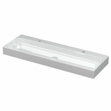 Ink Unit wastafel porselein met 2 kraangaten incl. porseleinen click plug - Glans wit - 1200x400mm (bxd)