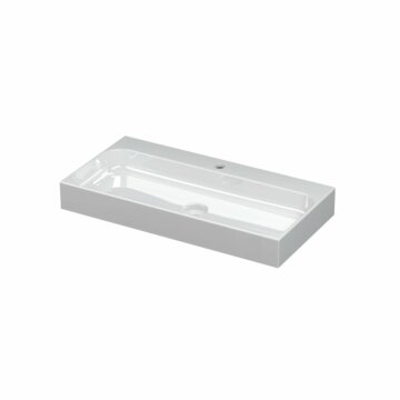 Ink Unit wastafel porselein met 1 kraangat incl. porseleinen click plug - Glans wit 800x400mm (bxd)