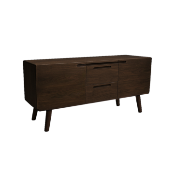 Aura Dressoir 160 cm van Tower Living – zwart teakhout met visgraat en metalen onderstel