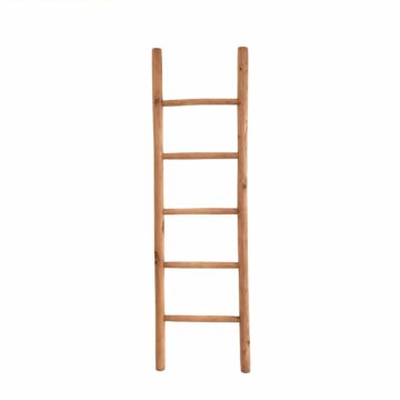 Teakhouten decoratie ladder in natuurlijk teak, met afmetingen 50x5x175 cm, ideaal voor wanddecoratie en interieuraccessoires