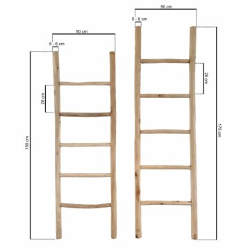 Teakhouten decoratie ladder | Naturel Eiken-Look| 50x5x175 - Decoratieladder-Eiken-Naturel-1750-50-