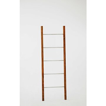 Decoratie ladder Teakhout met RVS Stijlen-Rustiek Teak | 50x5x150