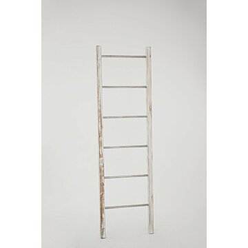 Decoratie ladder Teakhout met RVS Stijlen-White-Washed | 50x5x150