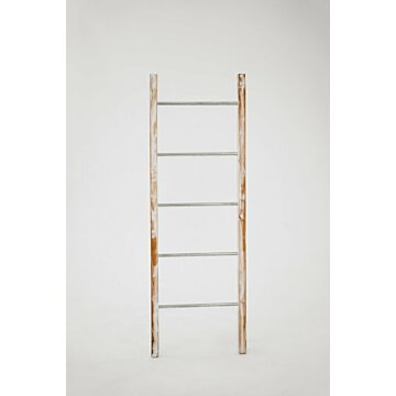 Decoratie ladder Teakhout met RVS Stijlen-White-Washed Teak | 50x5x175