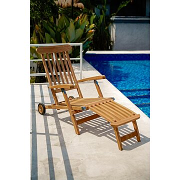 Teak ligbed deckchair met wielen 5 standen verstelbaar