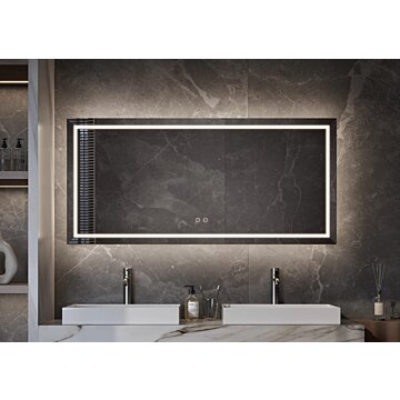 MÜNCHEN spiegel met strak en tijdloos design, LED-verlichting, touchdimmer en spiegelverwarming – verkrijgbaar in 800×700 mm, 1000×700 mm, 1200×700 mm, 1400×700 mm en 1600×700 mm. CE-gecertificeerd, snelle levering in 5 werkdagen, 2 jaar garantie. Perfect