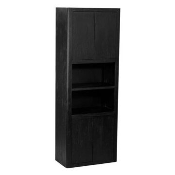 Zwart mangohouten Tenna opbergkast 80 cm met push-to-open deuren en twee open vakken