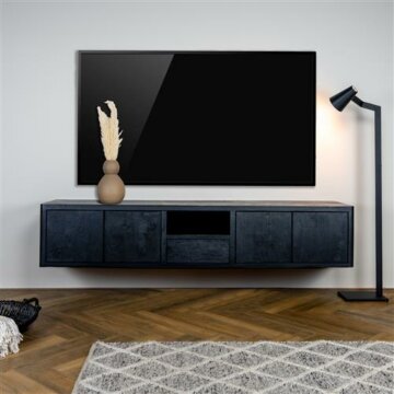 Zwart mangohouten Tenna TV-meubel van 200 cm met push-to-open lades en open vak