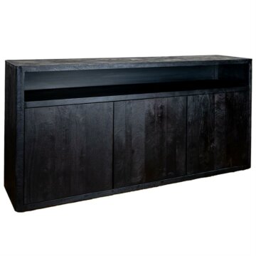 Zwart mangohouten dressoir van 180 cm met push‑to‑open deuren en greeploos design