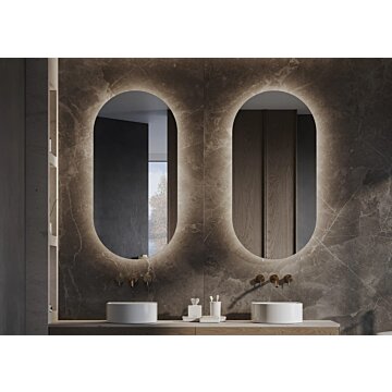 Ovale LED-spiegel met dimbare infraroodsensor en spiegelverwarming – Verkrijgbaar in 450×900 mm en op maat tot 1000×2000 mm. Stijlvol design met indirect licht, CE-gecertificeerd en snelle levering. Perfect voor badkamer en interieur.