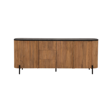 Tower Living Palazzo dressoir van 200 cm, gerecycled teakhout met geribbelde afwerking en betonnen bovenblad