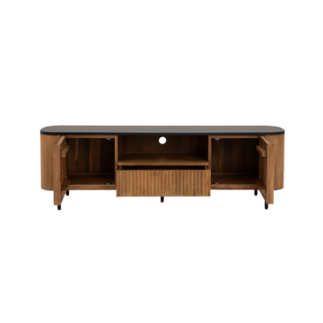 Tower Living Palazzo TV-meubel 200 cm – Gerecycled teakhout met betonlook bovenblad en geribbelde afwerking

