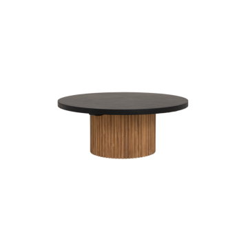 Tower Living Palazzo salontafel rond 100 cm, gerecycled teakhout met geribbelde afwerking en betonnen bovenblad