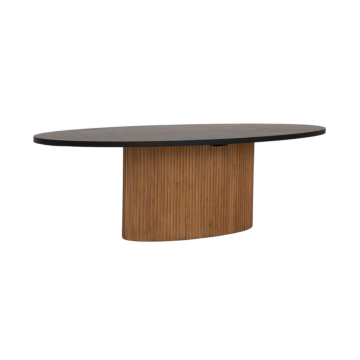Tower Living Palazzo eetkamertafel ovaal 200 cm, gerecycled teakhout met geribbelde afwerking en betonnen bovenblad