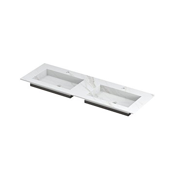 POST Wastafel met enkele wasbak in keramische slab met schuinaflopende envelop bodem 140 x 45 x 1 wasbak dubbel
