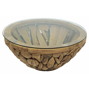 ROOT | Teak Wortel Salontafel met glas | Rond | 80x45 - DEV-ROOT-CT-BOWL-70-45