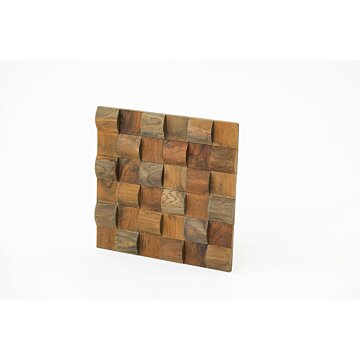 Teakea Wave Black 3D wandpaneel van massief plantage teakhout – 30x30 cm, met golvende halfronde structuur voor een luxe en dynamische wanddecoratie, eenvoudig te bevestigen met montagekit.