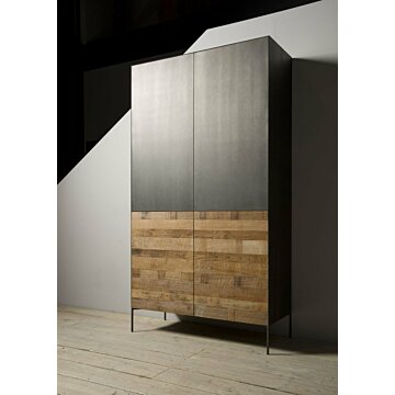 Pandora Cabinet 4 deuren | Teak met Blauwstaal 110 x 45 x 201