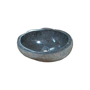 Unieke rivierstenen waskom, 37 x 27 x 15 cm, in natuurlijke grijstinten met een glad gepolijste binnenkant en ruwe buitenkant, verhoogt de functionaliteit en stijl in uw badkamer