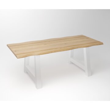 Eiken Boomstam Eettafel | Slab Edged-A | Wit Frame
