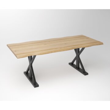 Eiken Boomstam Eettafel | Slab Edged-Laura Fineline Frame - Teakea.nl